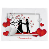 Romantische Silhouette Rotes Herz personalisieren Große Geschenktüte (Rückseite)