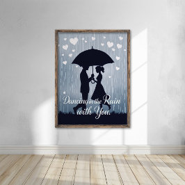 Romantische Silhouette tanzen im Regen Poster