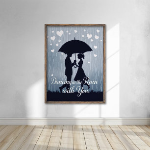 Romantische Silhouette tanzen im Regen Poster