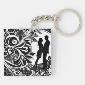 Romantische Silhouette Weiß und Schwarz Schlüsselanhänger (Rückseite)