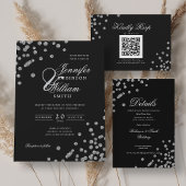 Romantische Silver Confetti Hochzeitdetails Schwar Begleitkarte