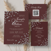 Romantische Silver Confetti Wedding Details Burgun Begleitkarte