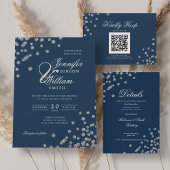 Romantische Silver Confetti Wedding Details Navy Begleitkarte
