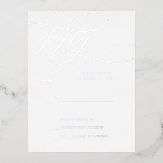 Romantische Silver Foil Simple RSVP Card Folie Einladungspostkarte (Vorderseite)