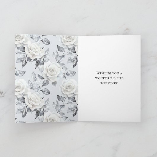 Romantische Silver White Roses Blumenhochzeit Karte (Innenseite)