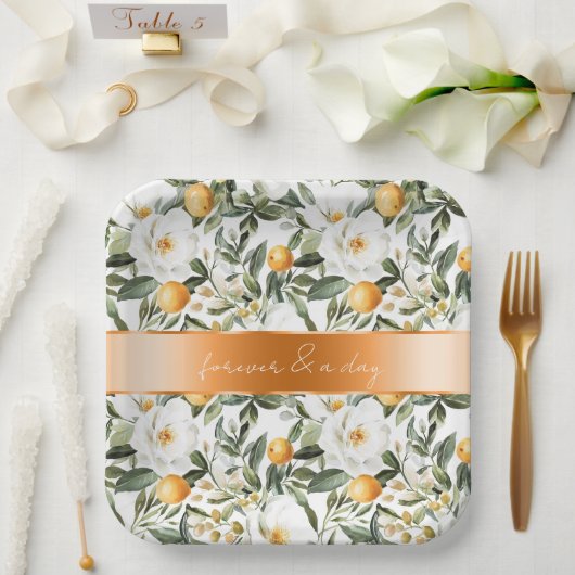 Romantische sizilianische Sommerblumenorangen Hoch Pappteller (Hochzeit)