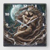 Romantische Skelette unter Vollmond Quadratische Wanduhr (Vorderseite)