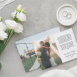 Romantische Skriptausdrucke Hochzeit Vielen Dank Dankeskarte<br><div class="desc">Romantische Hochzeitskarte mit zwei Fotos gedruckt,  ein kleineres auf der einen und ein größeres auf der anderen Seite. Vielen Dank und Ihr Hochzeitsdatum in einem ordentlichen Schriftart mit Ihren Namen in einem romantischen Drehbuch mit einem gedruckten Dankeschön Text oben geschrieben.</div>