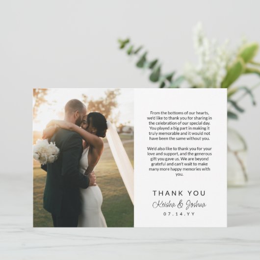 Romantische Skriptausdrucke Hochzeit Vielen Dank Dankeskarte (Stehend Vorderseite)