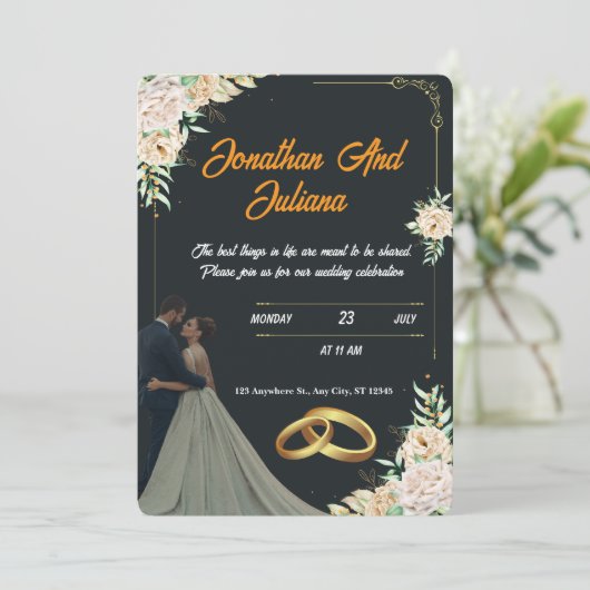 Romantische Skripteinladung Einladung (Stehend Vorderseite)