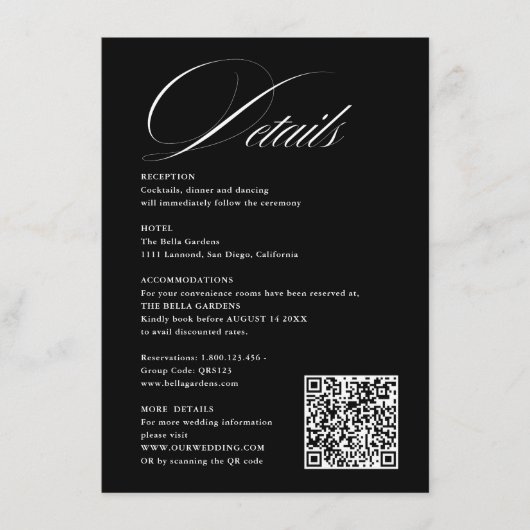 Romantische Skriptkalligraphie Details QRcode Hoch Begleitkarte (Vorderseite)