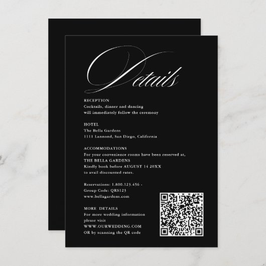 Romantische Skriptkalligraphie Details QRcode Hoch Begleitkarte (Vorne/Hinten)