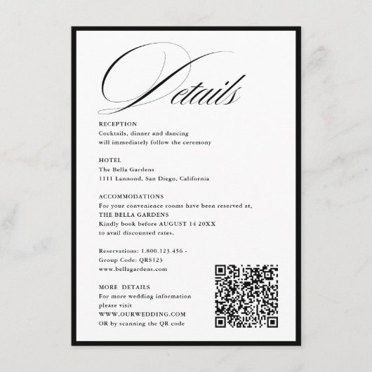 Romantische Skriptkalligraphie Details QRcode Hoch Begleitkarte (Vorderseite)