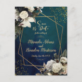 Romantische Smaragdgrün-goldene Blüte Save the Dat Ankündigungspostkarte (Vorderseite)