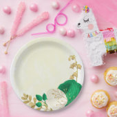 Romantische Smaragdgrün-weiße Blume Gold Pappteller (Party)