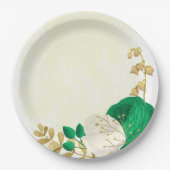 Romantische Smaragdgrün-weiße Blume Gold Pappteller (Vorderseite)