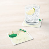 Romantische Smaragdgrün-weiße Blume Gold Rechteckiger Pappuntersetzer (Vor Ort)