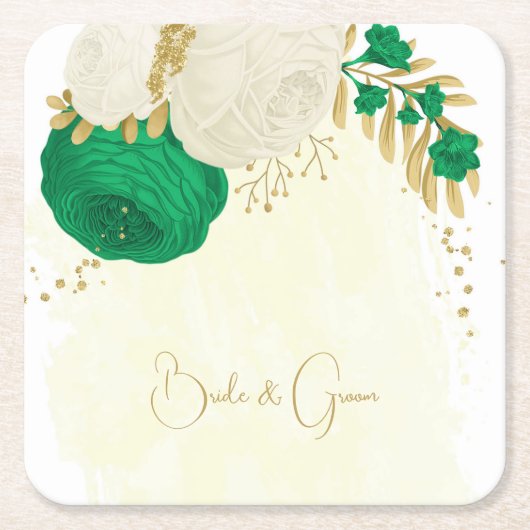 Romantische Smaragdgrün-weiße Blume Gold Rechteckiger Pappuntersetzer (Vorderseite)
