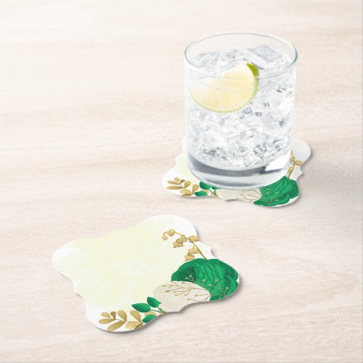 Romantische Smaragdgrün-weiße Blume Gold Untersetzer (Vor Ort)