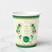 Romantische Smaragdgrün-weiße Blume Goldkranz Pappbecher (Rückseite)