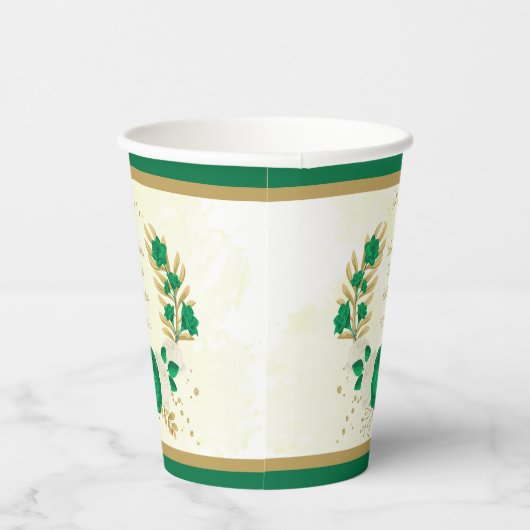 Romantische Smaragdgrün-weiße Blume Goldkranz Pappbecher (Rechts)