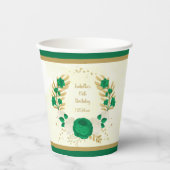 Romantische Smaragdgrün-weiße Blume Goldkranz Pappbecher (Vorderseite)