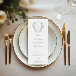 Romantische Soft Blue Vintag Monogram Wappen Weddi Menükarte<br><div class="desc">Elegantes Hochzeitsmenü mit atemberaubendem, zartem, blumenbläulichem Monogramm-Wappen und klassischer Kalligraphie. Das Monogramm-Wappen fügt der Speisekarte eine Touch Vintager Eleganz hinzu. Es zeichnet sich durch ein kompaktes, weiches blau-grünes botanisches Design aus, das zeitlos und einzigartig ist. Die elegante Kalligraphie verleiht dem Speiseangebot eine persönliche Touch, die sowohl romantisch als auch bezaubernd...</div>