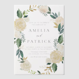 Romantische Soft Ivory Blumenzeremonie Pergament Einladungen