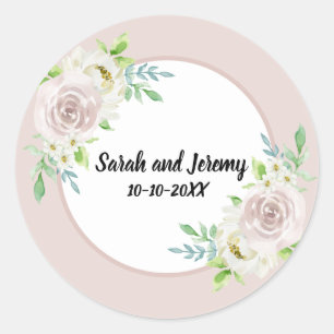 Romantische Soft Mauve Floral Watercolor Rose Hoch Runder Aufkleber