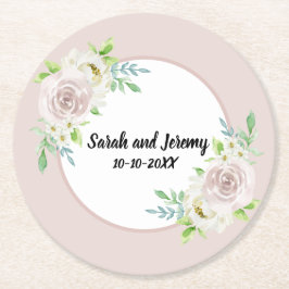 Romantische Soft Mauve Floral Watercolor Rose Hoch Runder Pappuntersetzer