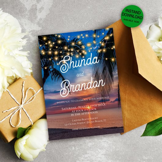 Romantische Sommer-Hochzeit am tropischen Strand Einladung