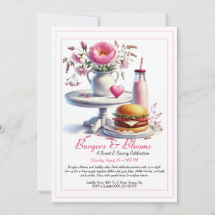 Romantische Sommerparty Wasserfarbe Burger & Pink  Einladung