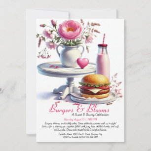Romantische Sommerparty Wasserfarbe Burger & Pink  Einladung