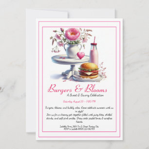 Romantische Sommerparty Wasserfarbe Burger & Pink  Einladung