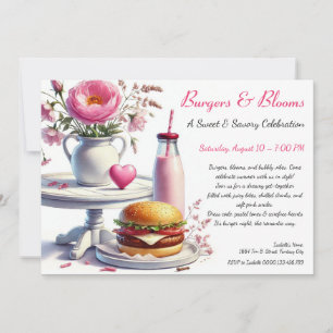 Romantische Sommerparty Wasserfarbe Burger & Pink Einladung
