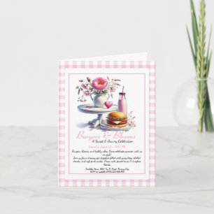 Romantische Sommerparty Wasserfarbe Burger & Pink Einladung