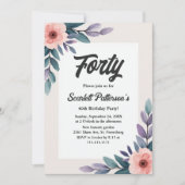 Romantische Sommerwasserfarbe Floral 40. Geburtsta Einladung (Vorderseite)
