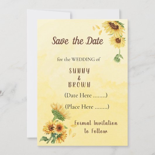 Romantische Sonnenblume Rustikal Gelb Save The Date (Vorderseite)