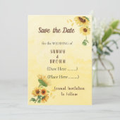 Romantische Sonnenblume Rustikal Gelb Save The Date (Stehend Vorderseite)