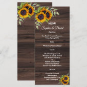 Romantische Sonnenblumen-Hochzeitmenü Menükarte (Vorne/Hinten)
