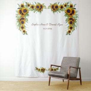 Romantische Sonnenblumen Hochzeitsholz-Foto Wandteppich