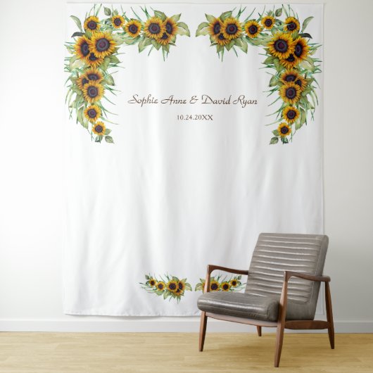 Romantische Sonnenblumen Hochzeitsholz-Foto Wandteppich (Beispiel)