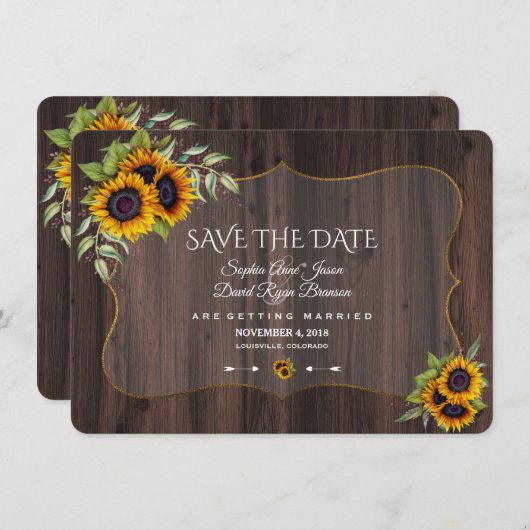 Romantische Sonnenblumen Holz Hochzeit retten das  Save The Date (Vorne/Hinten)
