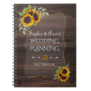 Romantische Sonnenblumen Wood Wedding Planner Notizblock