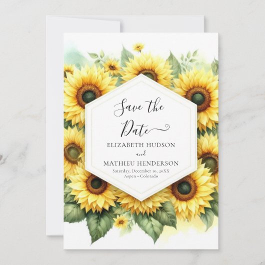 Romantische Sonnenblumenhochzeit Save The Date (Vorderseite)