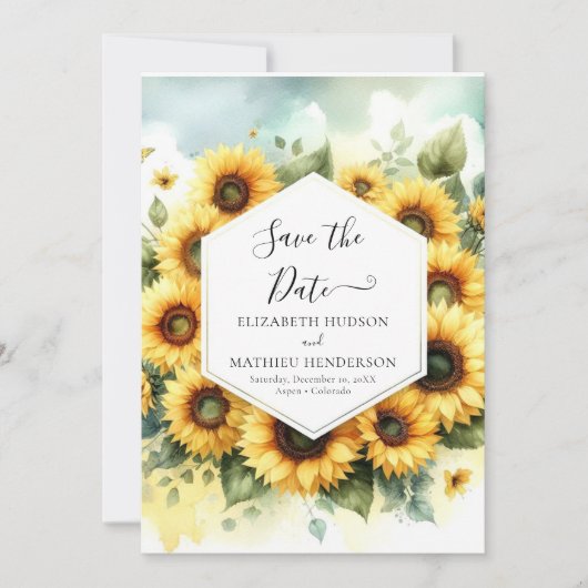 Romantische Sonnenblumenhochzeit Save The Date (Vorderseite)