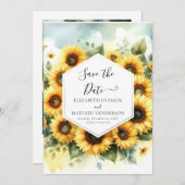 Romantische Sonnenblumenhochzeit Save The Date (Vorne/Hinten)