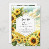 Romantische Sonnenblumenhochzeit Save The Date (Vorne/Hinten)