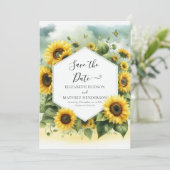 Romantische Sonnenblumenhochzeit Save The Date (Stehend Vorderseite)