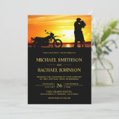 Romantische Sonnenuntergang Silhouette Hochzeit Einladung (Stehend Vorderseite)